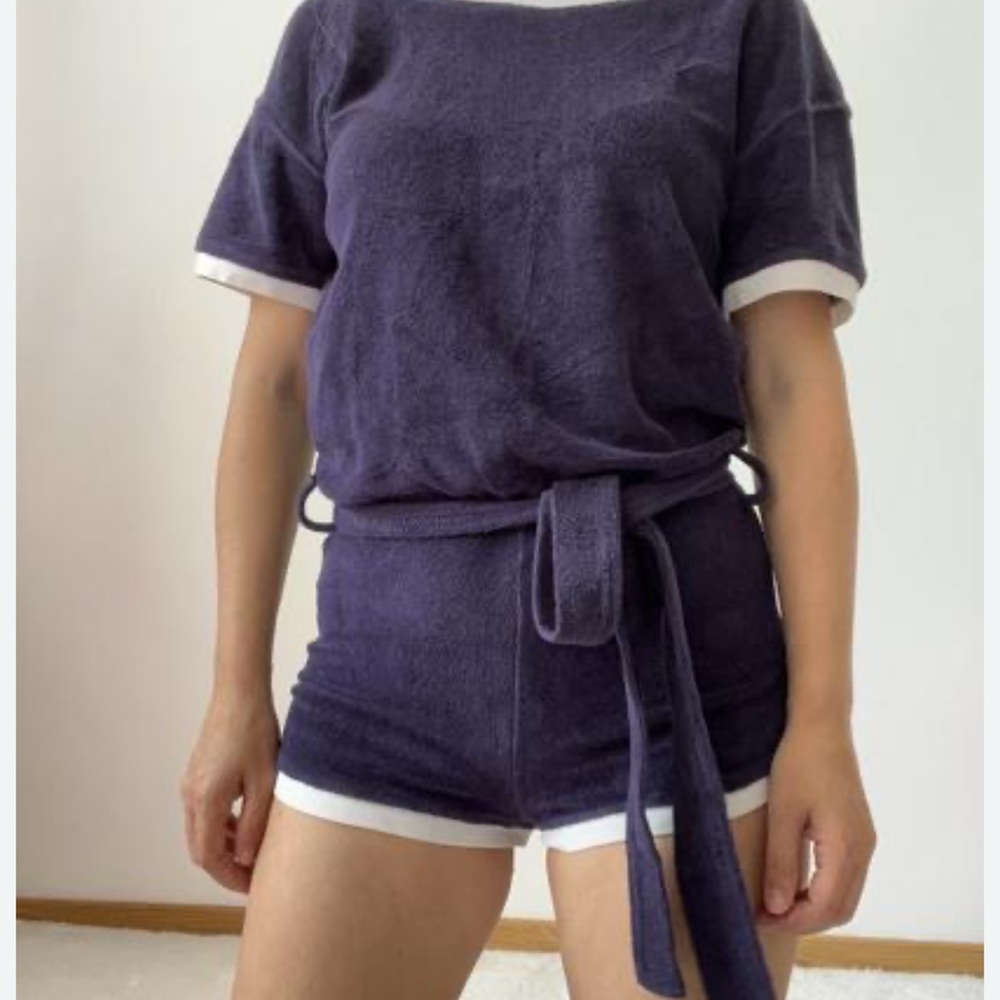 Zara NWT Navy Blue Terry Cloth Romper